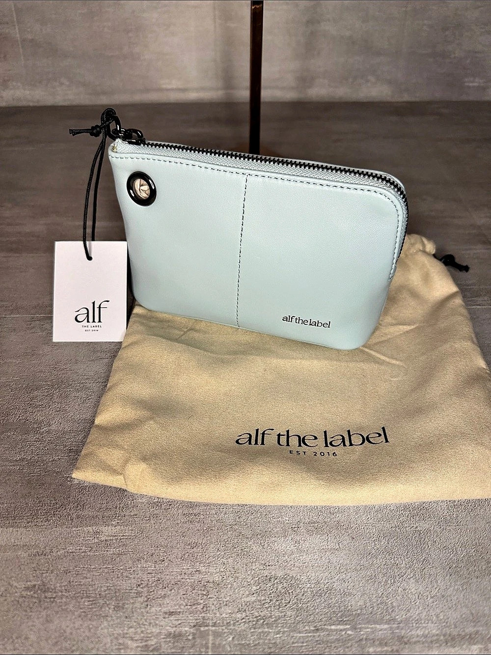 alf the label Petite Pouch (Smooth Leather) Leather Wristlet Pouch in Green NWT